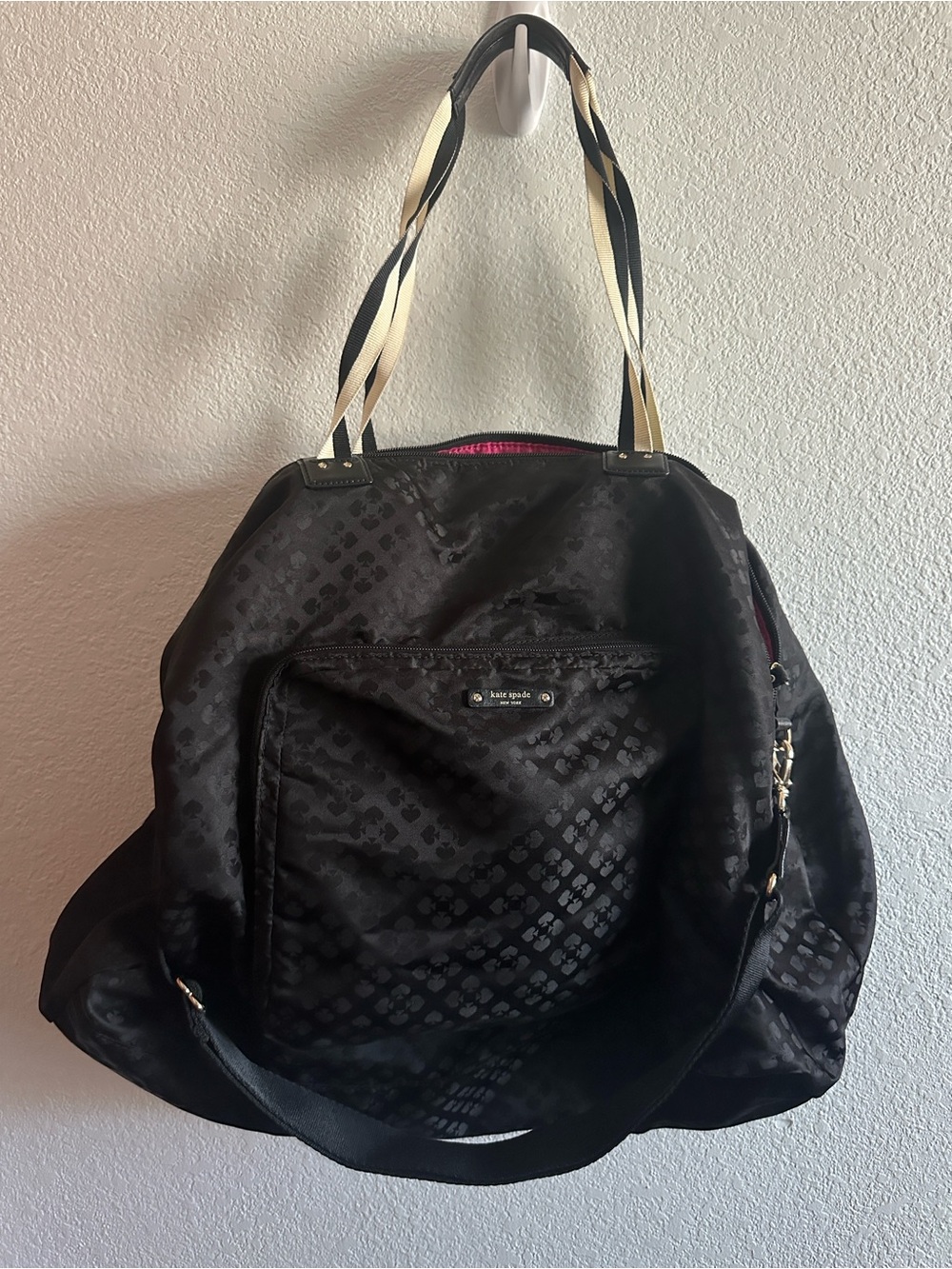 kate spade Black Jacquard duffle with Cream Contrast Straps